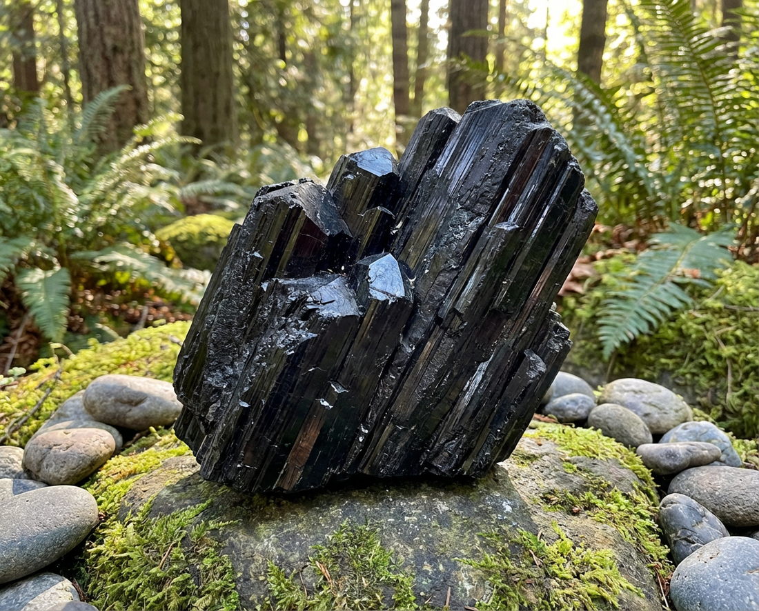Black Tourmaline Protection Crystal Bracelet with Manifestation Lock