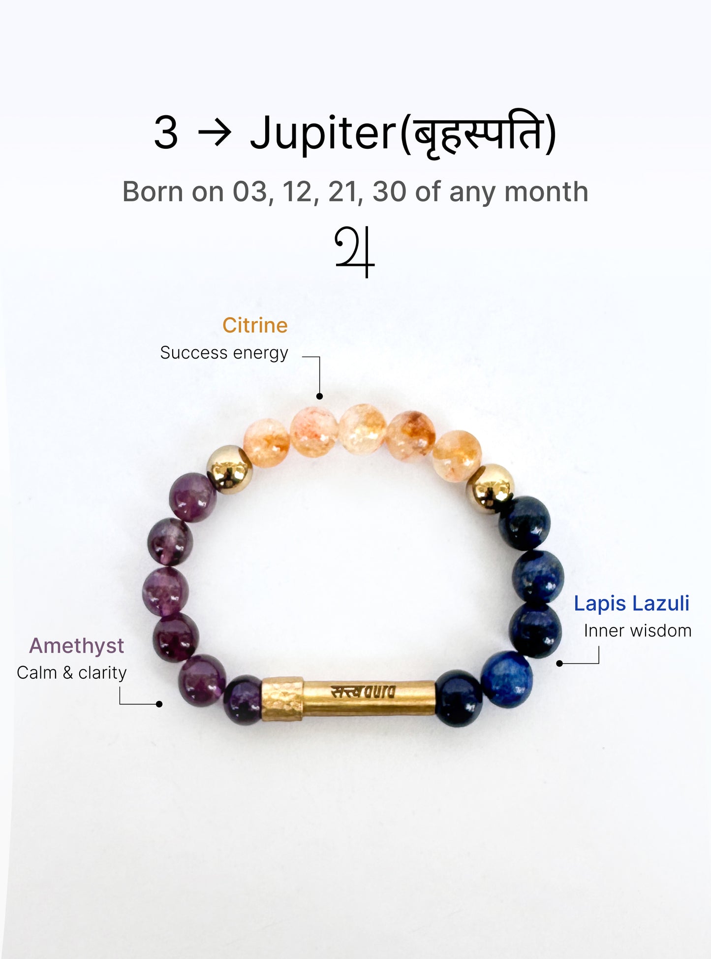 Ruling Number 3 Crystal Bracelet with Manifestation Lock