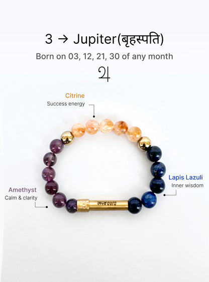 Ruling Number 3 Crystal Bracelet with Manifestation Lock