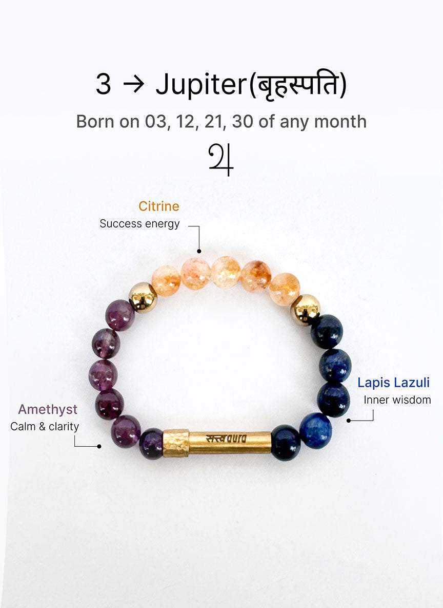 Ruling Number 3 Crystal Bracelet with Manifestation Lock
