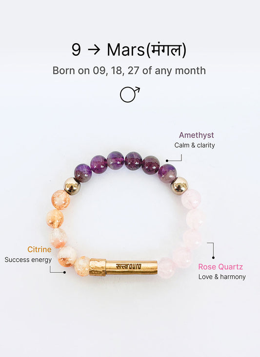 Ruling Number 9 Crystal Bracelet with Manifestation Lock