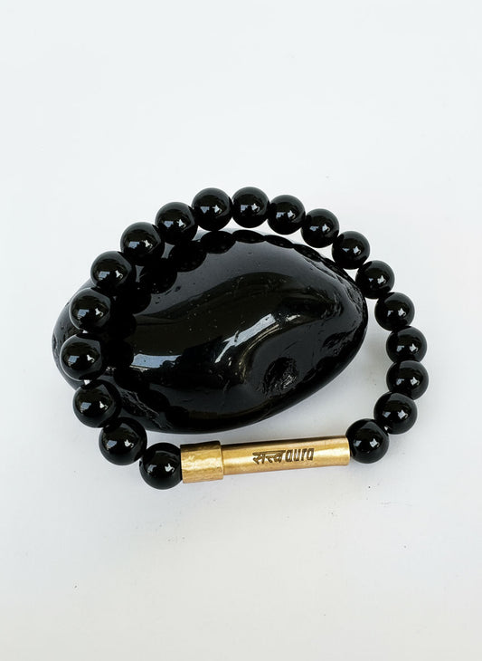 Black Obsidian Crystal Bracelet with Manifestation Lock