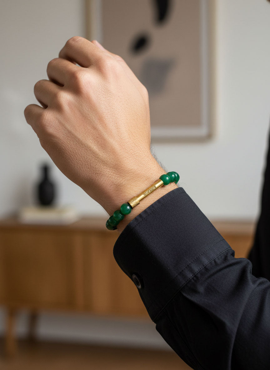 Green Jade Crystal Bracelet with Manifestation Lock