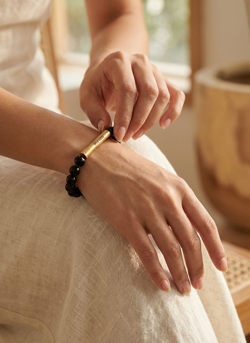 Black Tourmaline Protection Crystal Bracelet with Manifestation Lock