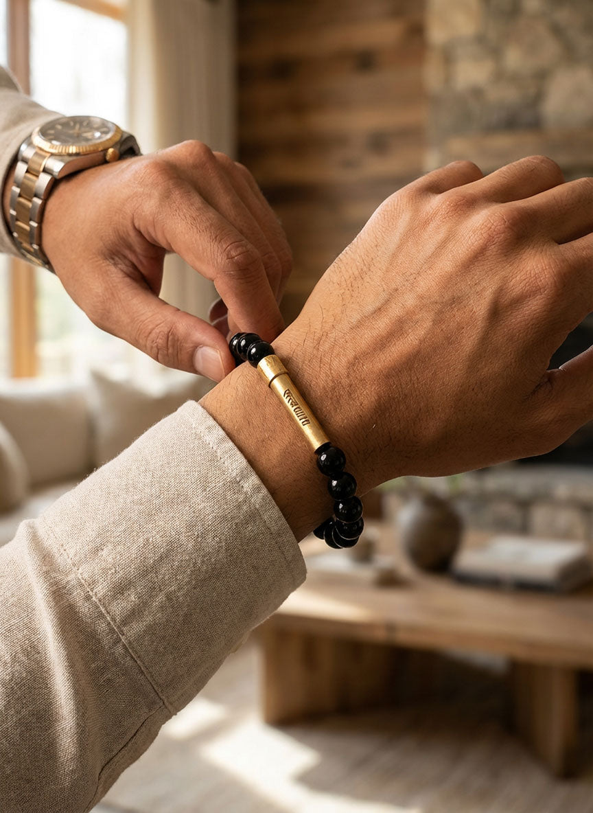 Black Tourmaline Protection Crystal Bracelet with Manifestation Lock