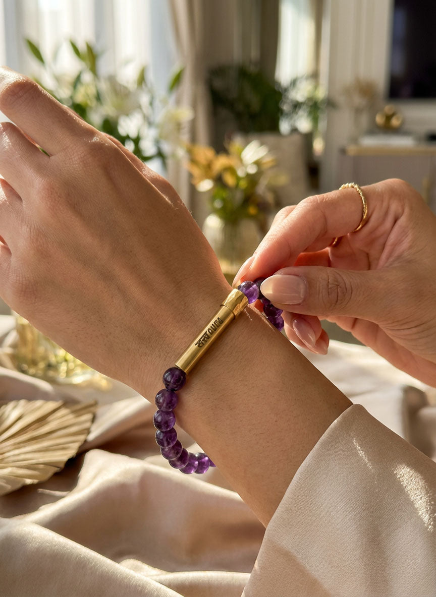 Amethyst Crystal Bracelet with Manifestation Lock