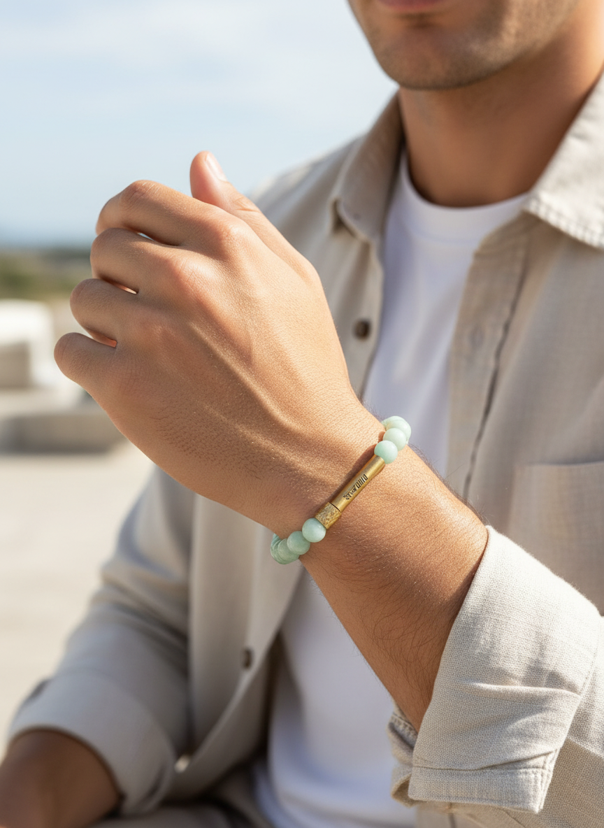 Aquamarine Crystal Bracelet with Manifestation Lock