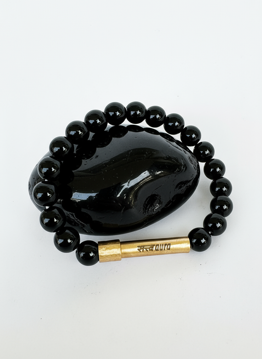 Black Obsidian Crystal Bracelet with Manifestation Lock