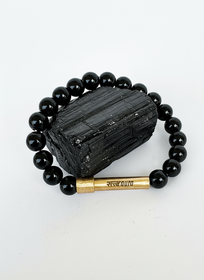 Black Tourmaline Protection Crystal Bracelet with Manifestation Lock