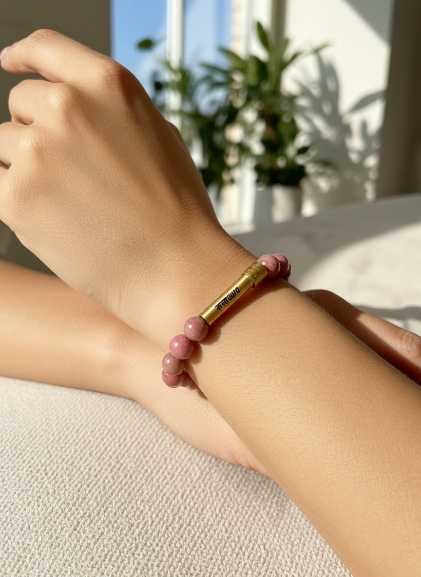 Rhodochrosite Crystal Bracelet with Manifestation Lock