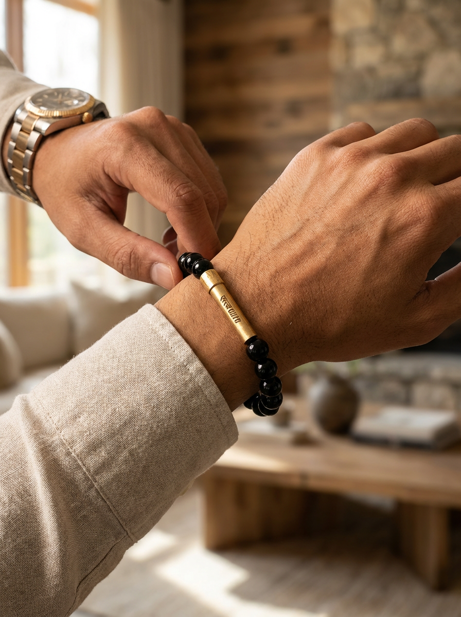 Black Onyx Crystal Bracelet with Manifestation Lock