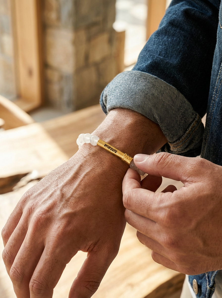 Clear Quartz Crystal Bracelet with Manifestation Lock
