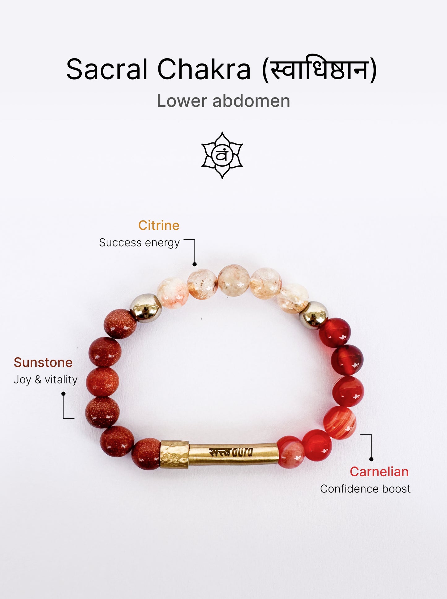 Sacral Chakra Crystal Bracelet with Manifestation Lock